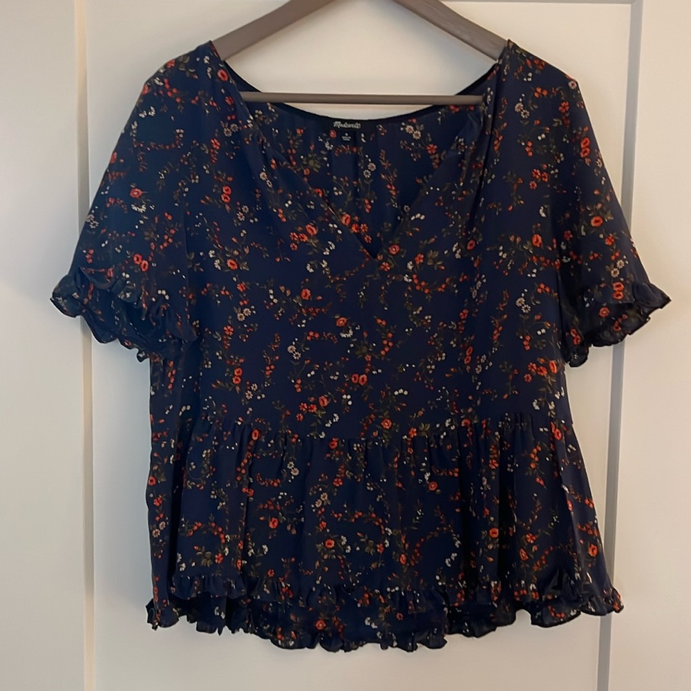 Madewell Flower Blouse - Medium, Blue